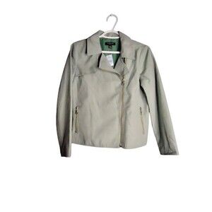 Ann Taylor Asymmetrical Zip Moto Hipster Jacket Womens 4P Petite Olive Green